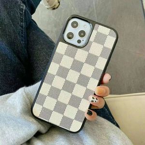 iPhone 15 Pro Max Designer Phone Case for Apple 14 13 Samsung Galaxy S24 Note 20 Ultra Luxury PU Leather Floral Checkerboard Back Cove Coque Fundas White Checkerboard