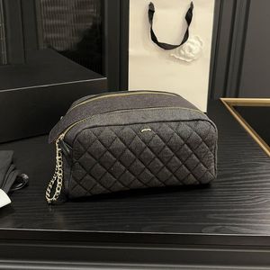 26CM Makeup Bag Denim/Leather Zipper Luxury Handbag Gold Hardware Chain Coin Purse Caviar Card Holder Evening Clutch Large Capacity Underarm Bag Portable Key Pouch