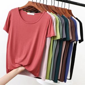 Camiseta feminina com base modal, gola redonda, manga curta, máscara, plus size, camisetas básicas, tops casuais
