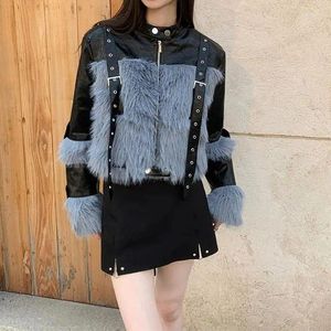 Jaquetas femininas 2024 mulheres vintage azul pelúcia retalhos jaqueta casaco harajuku moda coreana manga longa streetwear outerwear tops roupas