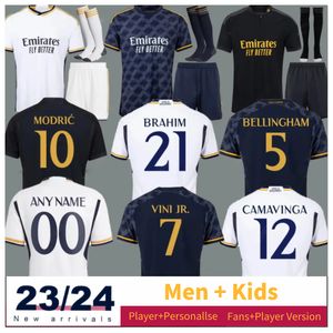 2023/2024 Real Madrids Bellingham Soccer Jerseys Fãs Versão Vini Jrs Real Madrids Camevingas Tchouamenis Modrics Rodrygo Futebol Circy Player Versão infantil Conjuntos infantis