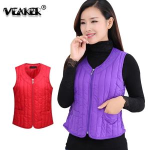 Waistcoats Winter Down Vest Women Ytterkläder Autumn Women's Slim Fit Cotton Vest Sleeveless Waistcoat Jacket Warm Windproect Female Topps 4xl