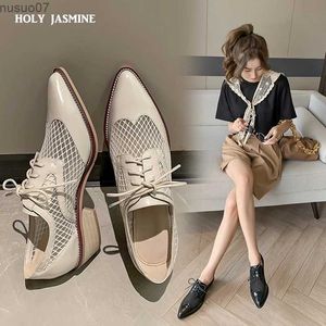 Sandals Genuine Cow Leather Oxfords Women Shoes Lace-Up Ladies Brogue Flat Derby Shoes Pointed Toe Lace-up Heels Women Shoes for WomenL2402