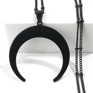 Pendant Necklaces Gothic Stainless Steel Moon Necklace For Women Black Color Big Neckless Jewelry Collar Acero Inoxidable Mujer N3107S03