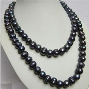 36-calowy rzadki Tahitian 11-13 mm South Sea Black Pearl Naszyjnik 14K Gold Clamp223k