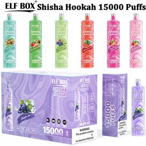 Puff 15k ELF Box 15000 Puffs Shisha Hookah Vape Einweg-E-Zigaretten 0 % 2 % 3 % 5 % 26 ml vorgefüllter Pod Mesh Coil 600 mAh wiederaufladbarer Akku 11 Geschmacksrichtungen Stift