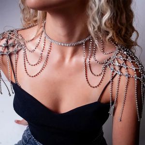 Mode Mesh Quaste Schulter Kette Hochzeit Schmuck für Frauen Halskette Kleid Mehrere Reihen Sexy Bikini Cosplay Badeanzug Sommer 240223