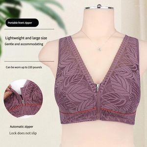 Bras Soft Cotton Cup Front Zipper Middle-aged Women's Underwear Breathable Non-steel Ring Undershirt Lace Large Size Bra