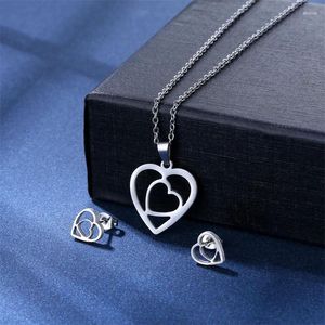 Комплект ожерелья и серег, модный полый кулон в форме сердца из нержавеющей стали, очаровательное колье Chian, ювелирные изделия для женщин, подарок TZ127