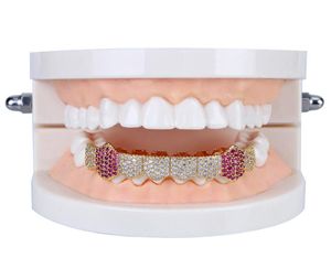 Denti Hip Hop 8 denti Microintarsiato Zircone Fila singola Denti inferiori Denti dorati Bretelle argento oro argentato 2 colori4824579