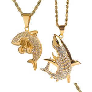 Colares Pingente Moda Banhado A Ouro Aço Inoxidável Bling Diamante Mens Shark Chain Colar Personalizado Hip Hop Rapper Jóias Gi Dhgzu