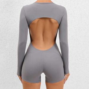 Macacões femininos macacão sexy de uma peça playsuit manga comprida apertado ajuste feminino macacão ginásio uma peça exercício de fitness novo verão feminino wear 2023 j240224