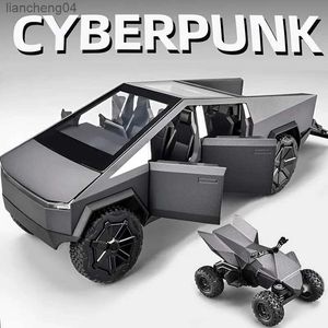 Литые модели автомобилей 1 24 Cybertruck, модель серебристого пикапа, литые под давлением металлические игрушечные машинки со звуком и светом для детей в возрасте от 3 лет