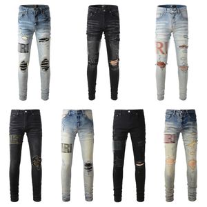 AMR MARCA JEANS Mens Jeans Street HipHop Slim Jeans Alta Qualidade Designer Jeans Mens Calças Perna Reta Solta Calças de Motocicleta Drip jeans skinny jeans