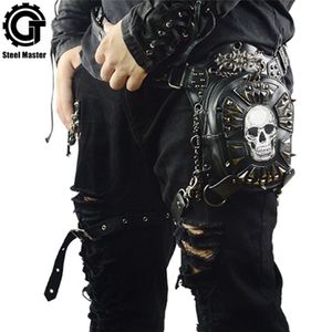 Gothic Steampunk Skull 2019 Messenger da donna in pelle con rivetti Marsupi Moda retrò Rock Borsa da gamba per moto per uomo T2001132189