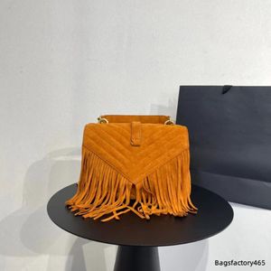 France Womens Suede Fringe College Envelope Påsar med Tassel Chevron Line V-Stitch Top Handtag Totes GHW Crossbody Shoulder F W MUL2843