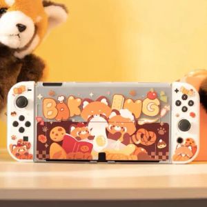 Fall Cute Baking Bear Case för Nintendo Switch OLED Shell Hard PC Protective Cover för Nintendo Switch Accessories Console Games