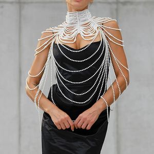 Sexy Pearl Body Chain for Women Colares Shawl Female Punk Style -Collar Sweater de ombro de ombro de jóias de noiva longa 240220