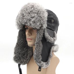 Berets 2024 Men Winter Genuine Real Fur Hat Natural Sleepskin Leather Cap Warm Soft Russia Bomber Caps