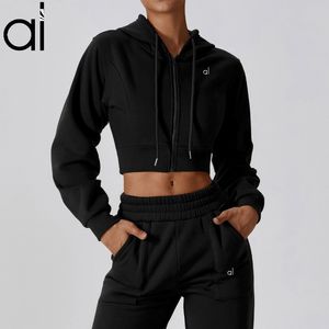 AL Yoga Suits Thick Micro Jacket Cropped Sweatshirts+ Sweatpants Full Zip Up Hoodies Break Line Laidback Streetwear Jongging Sportswear Lantern Sports Pants 3D