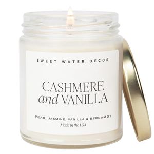 Sweet Water Decor Cashmere and Vanilla Soy Candle | Milky Coconut, Frangipani, and Soft Cashmere Scented Candles for Home