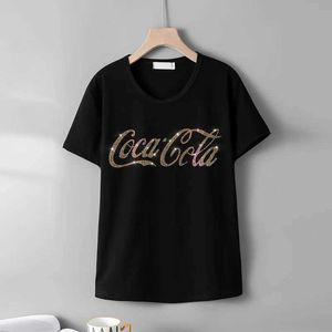 Kvinnors t-shirt cool sommar ny kortärmad t-shirt för kvinnors kreativa bokstavsmönster het diamant lös casual runda nackkvinnor topp j240224