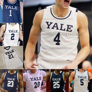 Custom Yale Basketball 0 Trevor Mullin 1 Danny Wolf 2 BEZ MBENG 3 sierpnia Mahoney 4 John Poulakidas Mens Women Youth Jerseys 30 Chris Manon