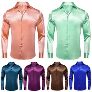 Camicie eleganti da uomo in raso di seta tinta unita Hi-Tie Camicia a maniche lunghe Camicetta formale casual Puro solido oro rosa Pesca Rosa Menta Bianco 240219