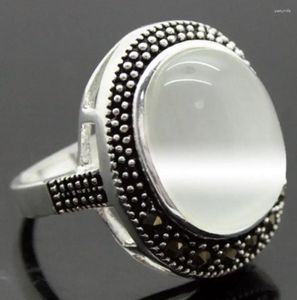 Cluster Rings Fashion Jewelry Vintage White Opal Marcasite 925 Sterling Silver Ring Size 7/8/9/10