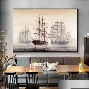 Paintings Natural Abstract Boat Landscape Oil Painting On Canvas Cuadros Mediterran Posters And Prints Wall Art Picture For Living Roo Dhfjs