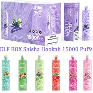 ELF BOX Shisha Hookah 15000 Puffs Einweg-Vape E-Zigaretten Puff 15k 0 % 2 % 3 % 5 % 26 ml vorgefüllter Pod 600 mAh wiederaufladbarer Akku Typ C 0,6 Ohm Mesh-Spulenstift