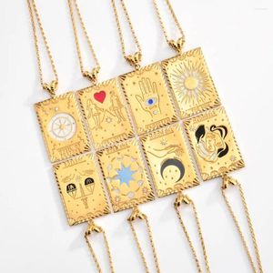 Kolye Kolyeler Dainty Tarot Kartlar Kadınlar İçin Sembolik Kolye Altın Renk Emaye Sergilalar Zincir Vintage Sun Moon Mystic Mücevher Hediye