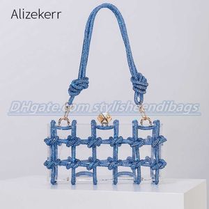 Totes diamante claro acrílico caixa noite sacos de embreagem feminina nova boutique tecido atado corda strass bolsas e bolsas casamento p269f