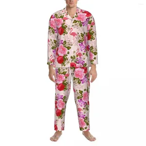 Indumenti da notte da uomo Set pigiama floreale barocco tropicale Vintage Rose rosa Romantico uomo maniche lunghe Sonno estetico Abito da casa in due pezzi