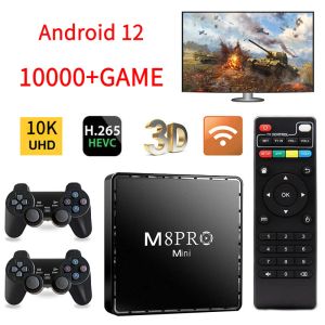 Konsoler M8Pro Mini Video Game Console Android12 2023 H313 UHD 10K 64G 10000 Retro WiFi 2.4G Dual System TV Box IPTV