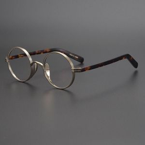 Mode solglasögon ramar 2021 japansk handgjorda ren titan liten runda och acetat benglasögon ram myopi läser glasögon me265o