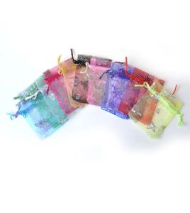 100 pçs prata borboleta 7x9cm organza sacos de presente de casamento bolsas com cordão organzacandy diy presente bags5318855