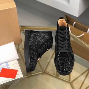 Designer spikes high quality women's shoes Loubutins Christian red bottom Vieira Veau velvet rivet sneakers men's shoes fashion black and white Joker high-top shoes.