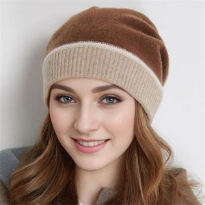 Berets Winter Warm Rolled Knit Hat Ladies Cashmere Ear Wrap Headset Cap Fashion Solid Color Skulls Beanies Women's Bonnet Gorros