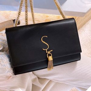 Bolsa de franja feminina designer corrente um ombro crossbody saco etiqueta ouro grão em relevo couro grande capacidade bolsa simples classic2398