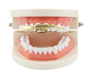 Hip Hop Handgun Grillz Real Gold Plated Golden Silver Rose Gold Gun Black Dental Grills Cool Rappers Body Jewelry9422951