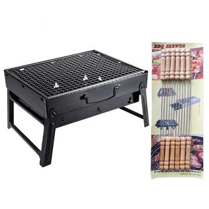 Bärbar vikbar BBQ Grills Patio Barbecue Charcoal Grill Spise rostfritt stål utomhus camping picknick köksverktyg leveranser 240223