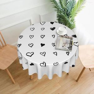 Table Cloth Valentine's Day Tablecloth Heart Black Outdoor Round Cover Kawaii Design For Living Room Dining