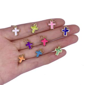 5 Stück Emaille Messing vergoldet Kreuz Anhänger Charms 9x14mm Zubehör zur Herstellung von Halsketten Armband Dekorationen 240222