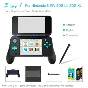 Fall 3 i 1 handgrepp+kristallfodral+plaststyluspenna för Nintendo Nya 2DS LL 2DS XL -konsol Antiscratch Crystal Case