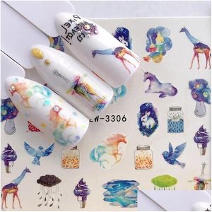 Stickers Decals Nail 1Pcs Water Decal And Sticker Flower Giraffe Simple Winter Slider For Manicure Art Watermark Tips Drop Delivery He Otjti