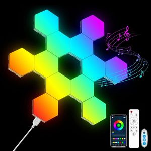 RGB LED HEXAGON LIGHT Bluetooth الجدار الداخلي تطبيق جهاز التحكم عن بُعد في لعبة الكمبيوتر في لعبة غرفة النوم بجانب السرير بجانب Y240220