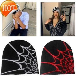 Pärla kepsar basker y2k beanie spindel web hatt stickade skallies baggy slouchy cap skalle dxaa