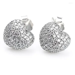 Stud Earrings 925 Sterling Silver Romantic Love Heart Shape Pave Setting Clear Zircon For Women Wedding Jewelry