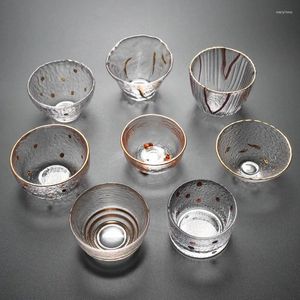 Şarap bardakları Japon cam küçük çay bardağı tatma kalınlaştırılmış çekiç desen altın izi ısıya dayanıklı ana tek